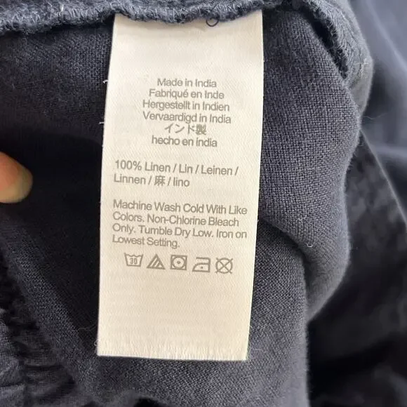 J.Crew Pants Women's Size M Navy 100% Linen Wide Leg Drawstring Pockets Relaxed - Picture 8 of 9